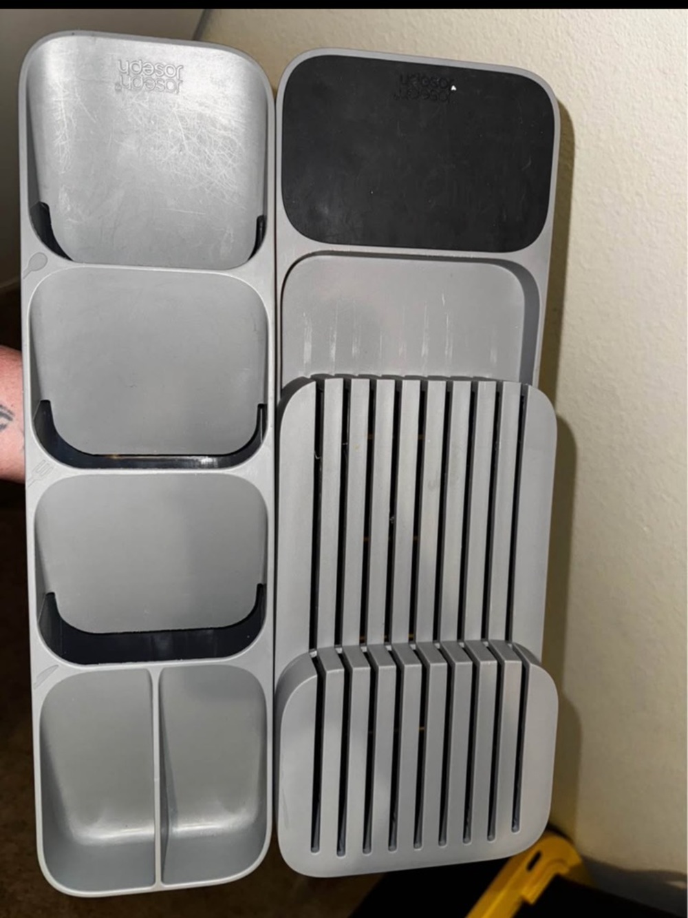 Stackable Gray Cutlery & Plate Organizer with Drip Tray
